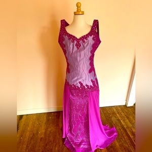 Custom design goddess dress with gorgeous sequins and train